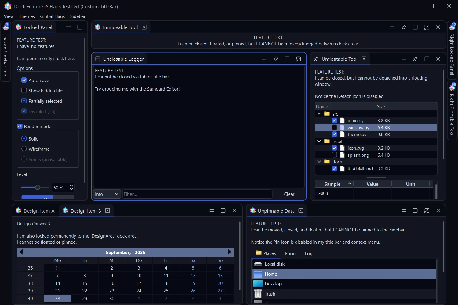 The demo app in the selected theme